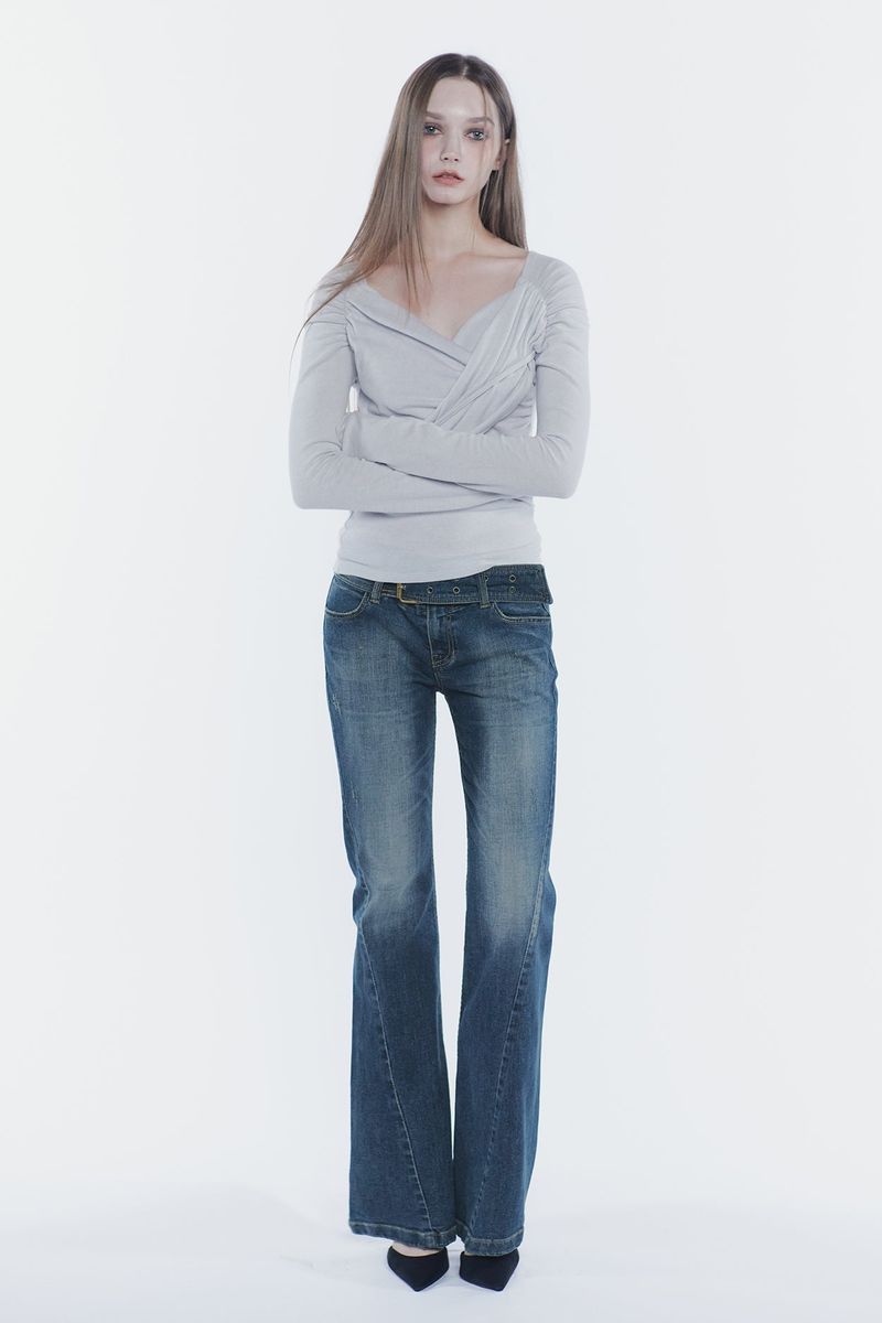 VERA BELTED BOOT-CUT DENIM blue