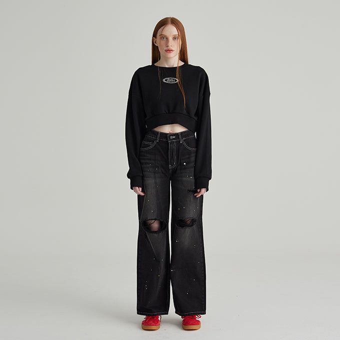 BLACK ATHR CROP SWEATSHIRT