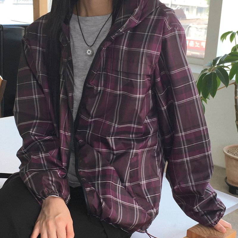 [MADE] Dorman Checkered Windbreaker Nylon Hooded Zip-Up