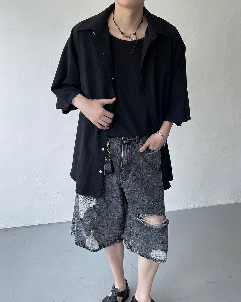 Pulse putty vintage denim Bermuda pants (Black)