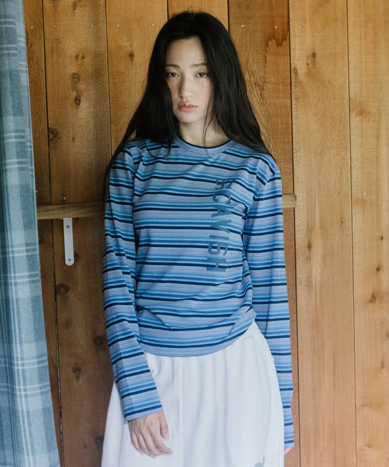 cavish（カビシ）の「GRANOLA STRIPED LS TEE BLUE(CV2GFFT555A)（Tops）」