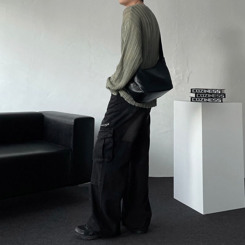 Ford Diagonal Zipper Cargo Wide Denim Pants (DP37657)
