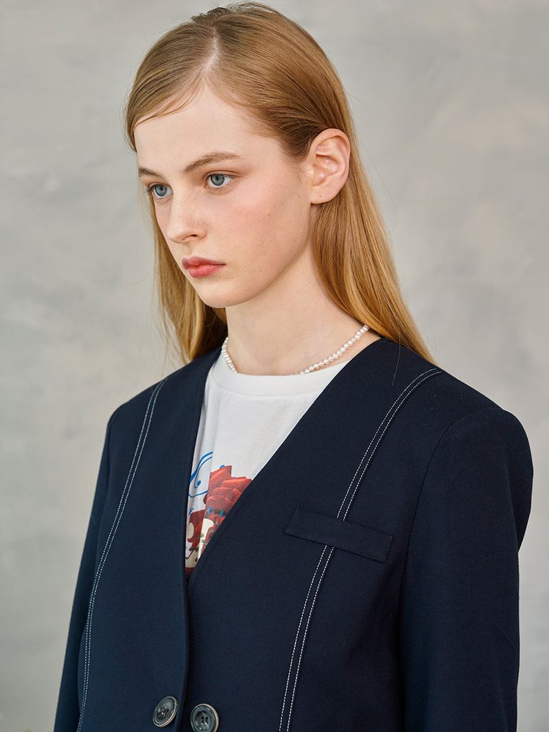 Line No-collar Jacket (2colors)