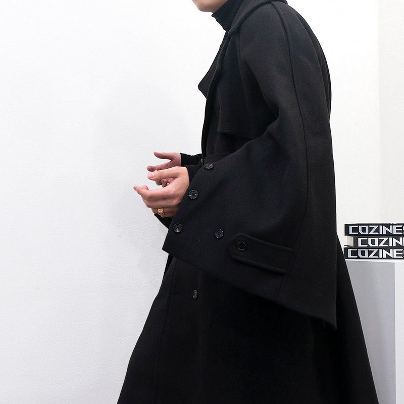 SK Button slit wool robe long coat (3 colors)