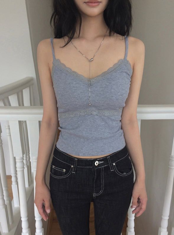 Rouge Ribbed Lace Cap Sleeveless