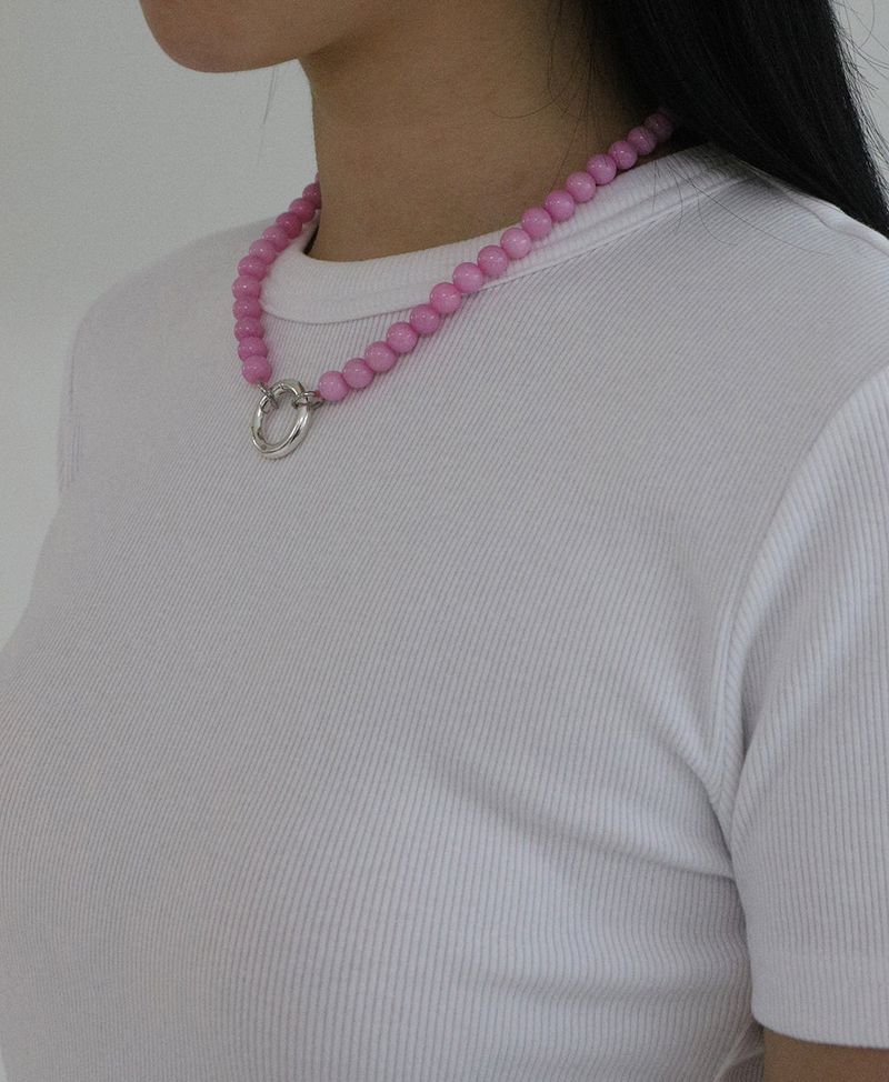 [MADE] Capsule02 Silver Open Pendant Gemstone Necklace _Pink