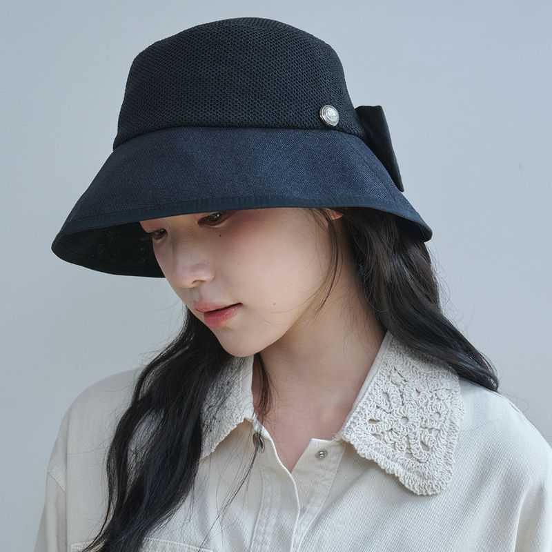 ALLINCOMPLETE（オールインコンプリート）の「リボンペーパー ワイドバケットハット(Black)（帽子）」