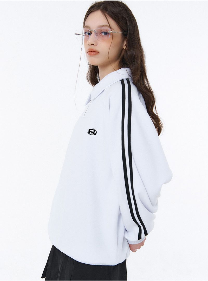 ROF ESSENTIAL SPORTY TRACK HALF ZIP OVER FIT SWEATSHIRT (2color)