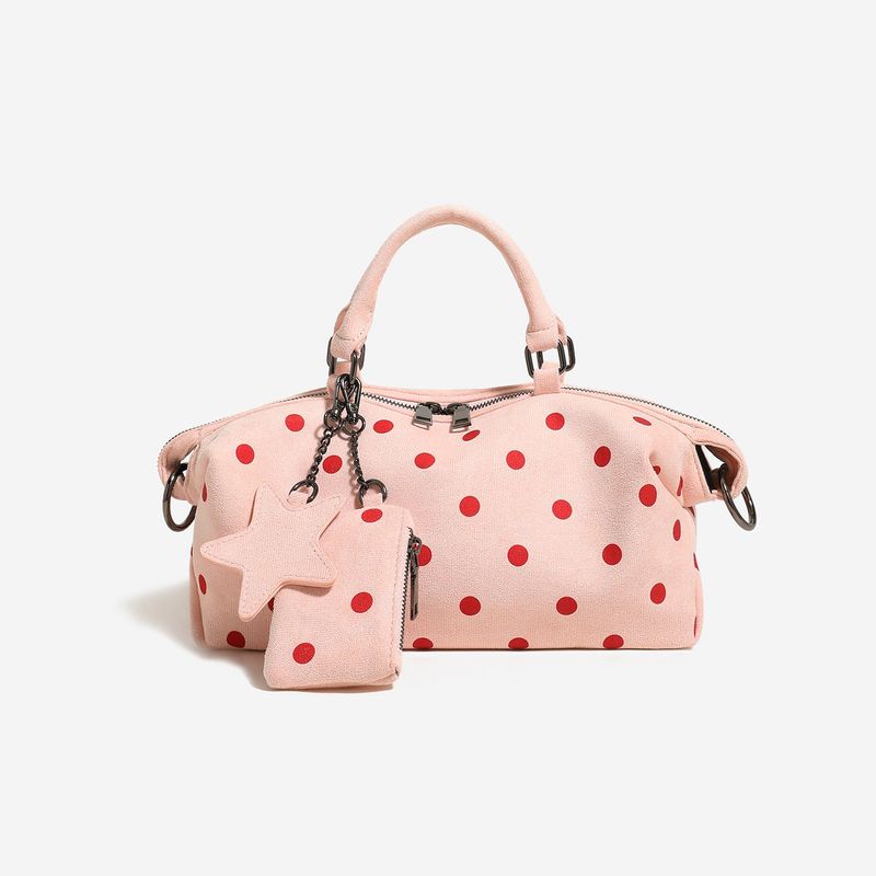 La mode MAQI（ラ モード マキ）の「ピンク ポルカドット ボストンバッグ ウィズ スター チャーム（バッグ）」
