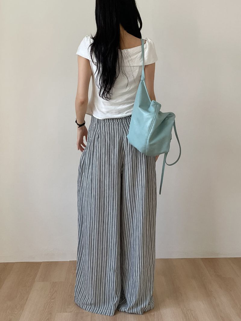 Rose String Stripe Wide Pants