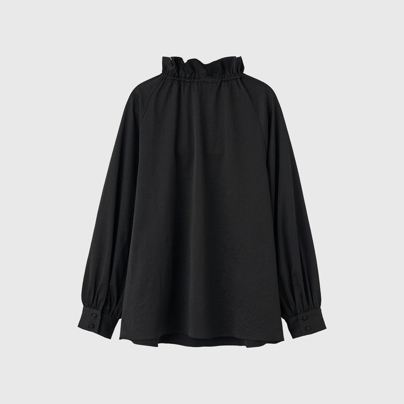 フリル襟ルーズブラウス [BLACK]
