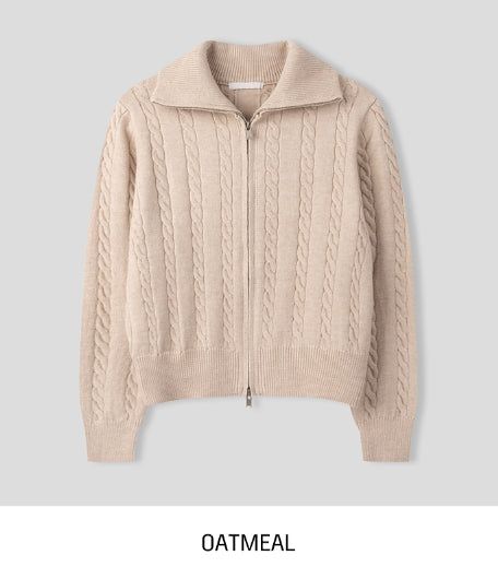 Baguette two-way cable knitwear zip-up