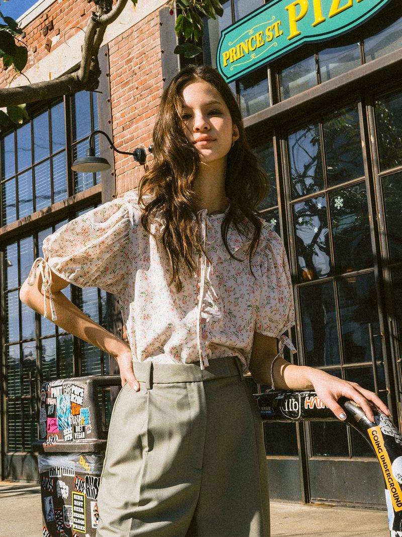 Floral Frill Pink Button Blouse