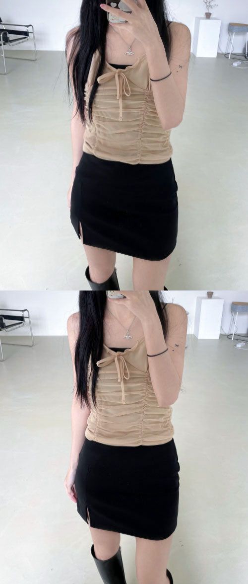 Lace shirring bustier (4 colors)