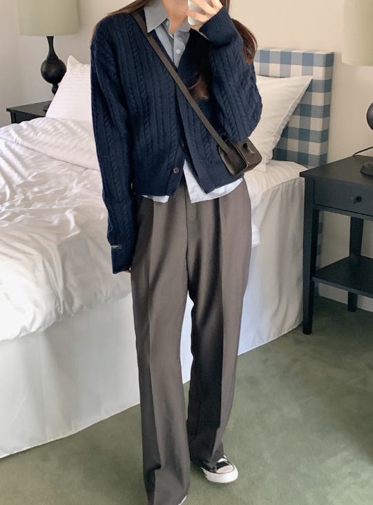 Hidden Button Cable Wool Knit Cardigan (5color)