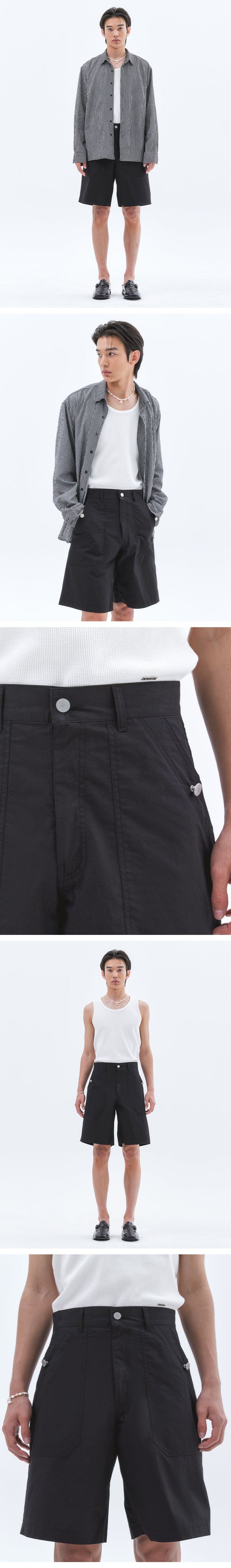 Washed Cotton Fatigue Bermuda Pants_Black  