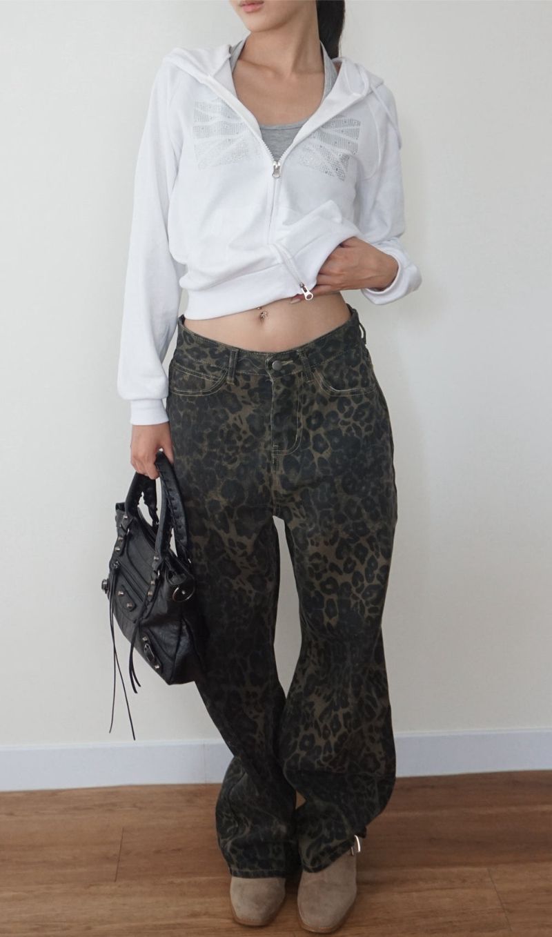 leopard denim pants