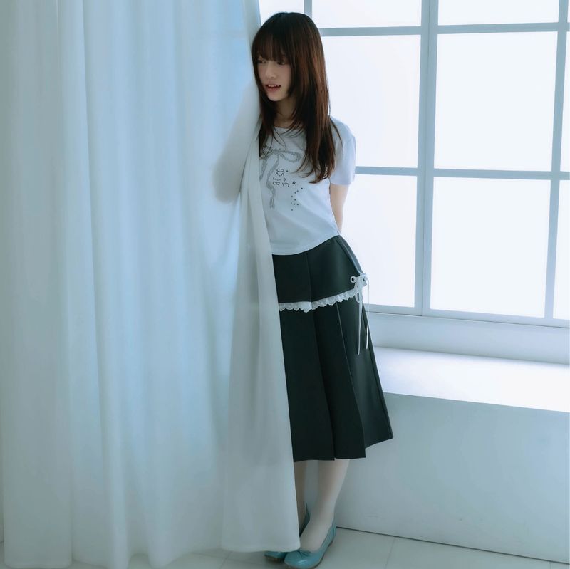 ribbon pleated skirt (gray)