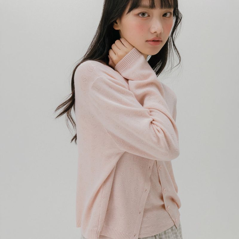 HEART PUNCHING KNIT CARDIGAN (DEEP PINK)
