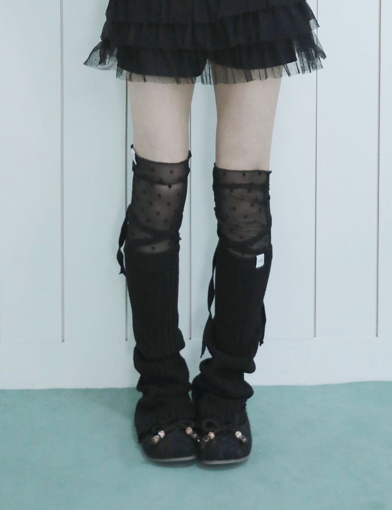 MESH DOT KNEE SOCKS(BLACK)