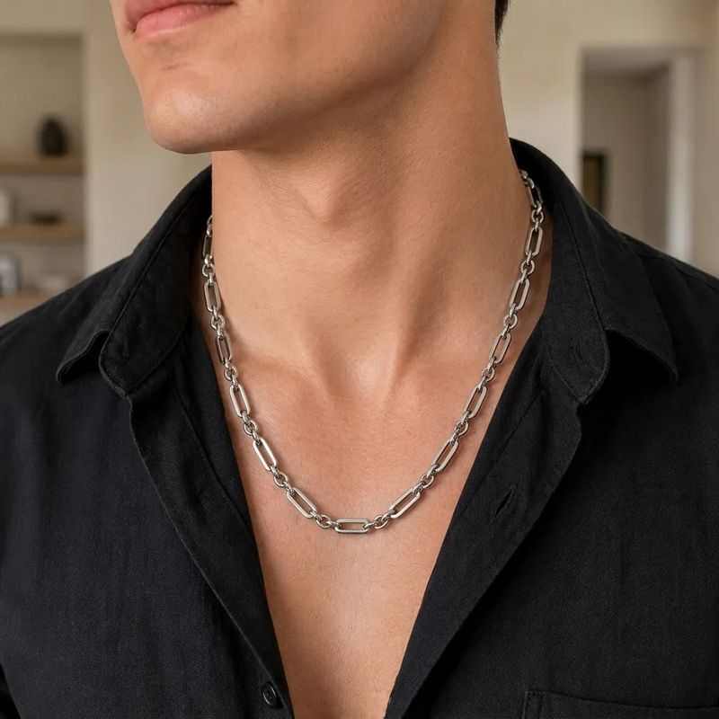 Silver Rectangle Chain Necklace