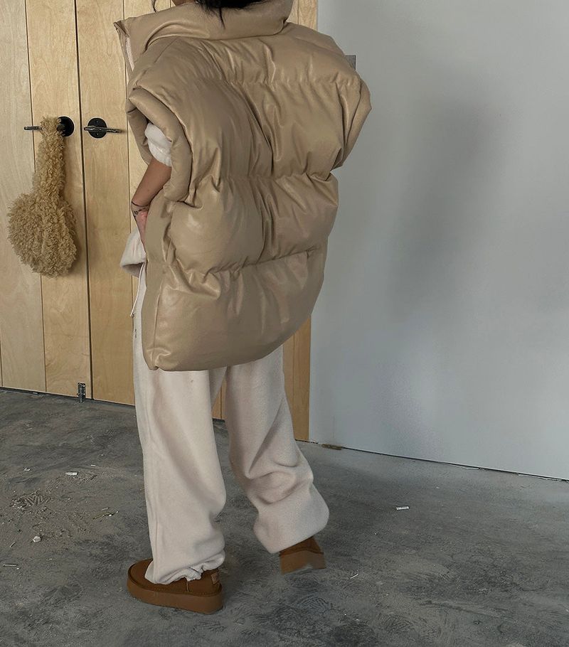 Oversized fit leather padded vest