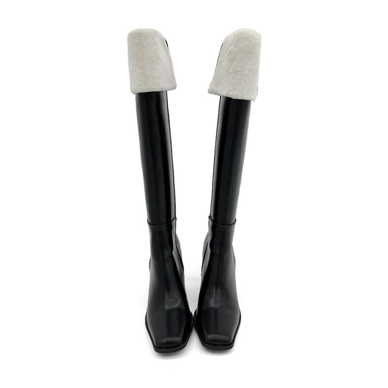 Square toe mink fur long boots (2 Color)
