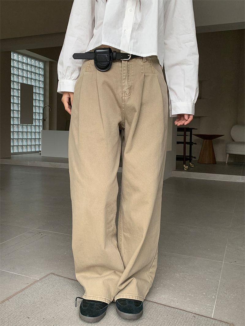 PLAIN WASHED PINTUCK PANTS (2C)