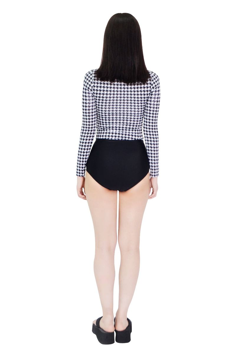 Hound check square neck rash guard top (black)