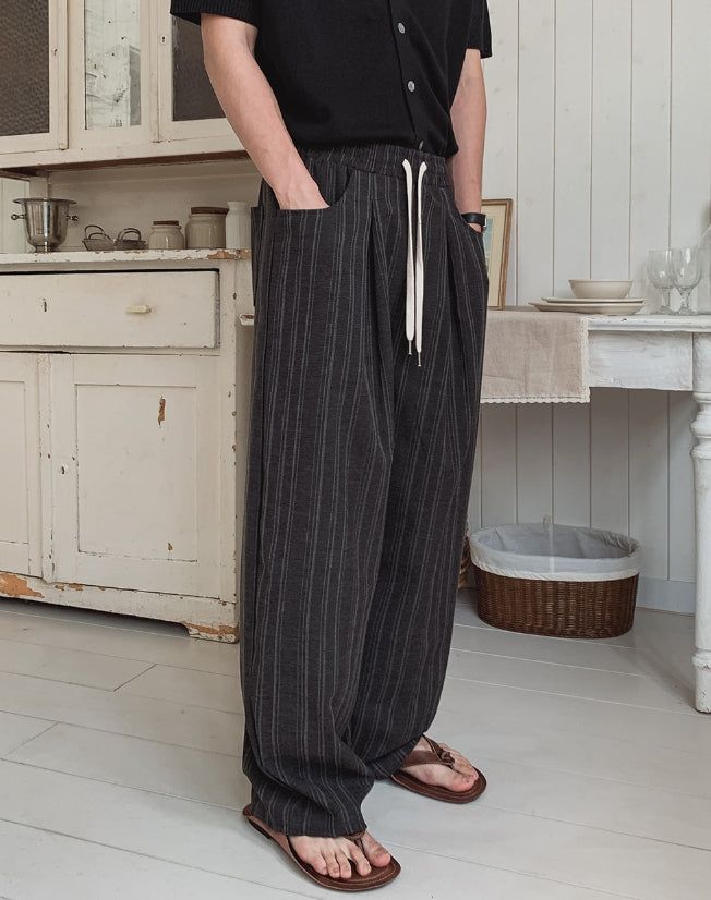 Seilen Stripe Banding Wide Slacks