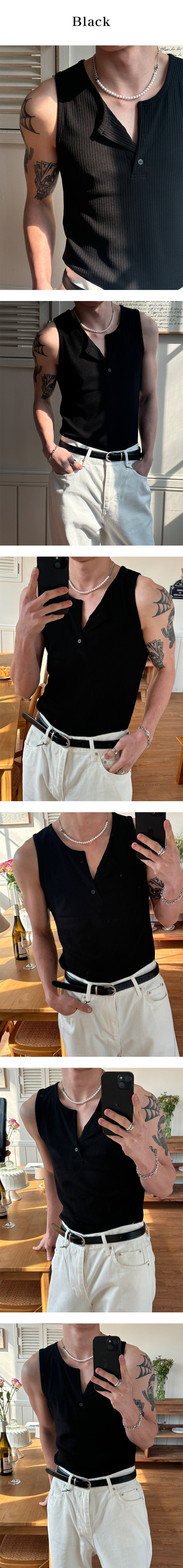  [S/S] Henry neck sleeveless(3color)