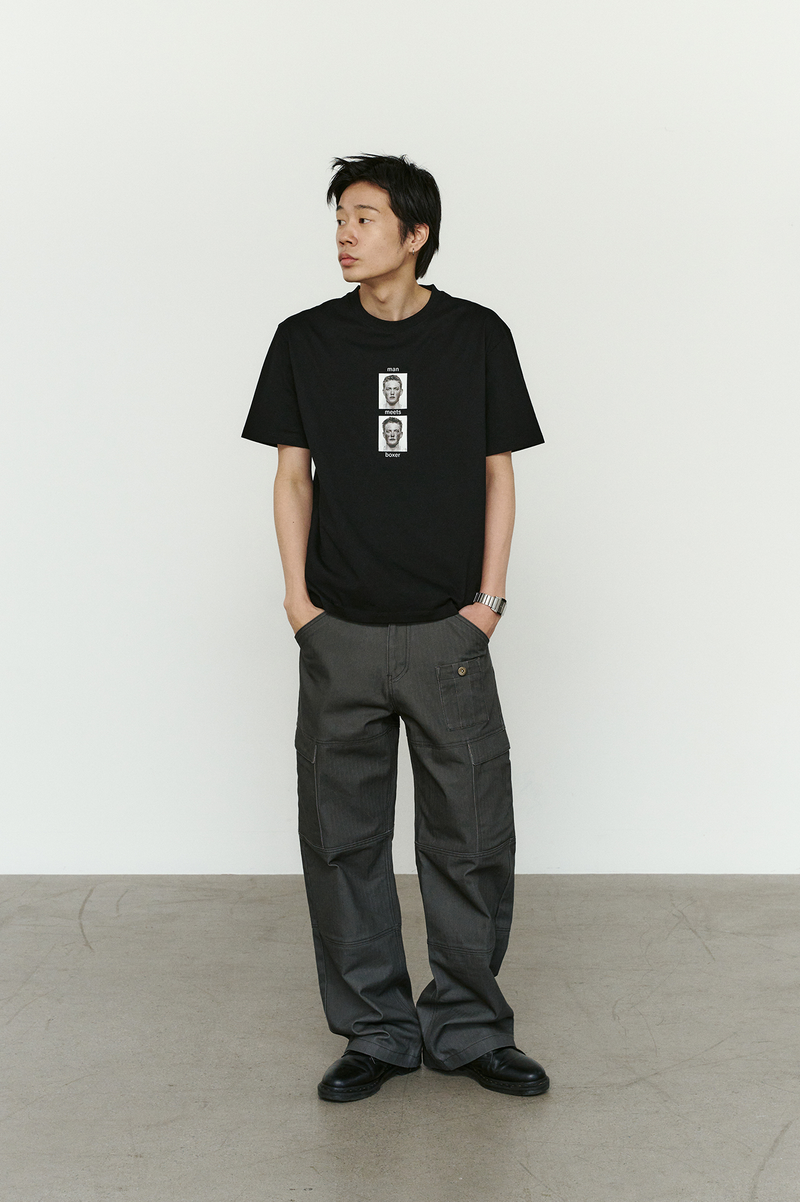 4 Panel Cargo Pockets Herringbone Twill Pants (Gray)