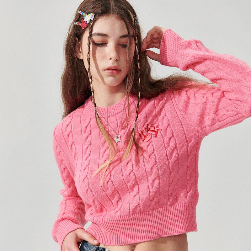 Logo Crop cable knit [3 Color]