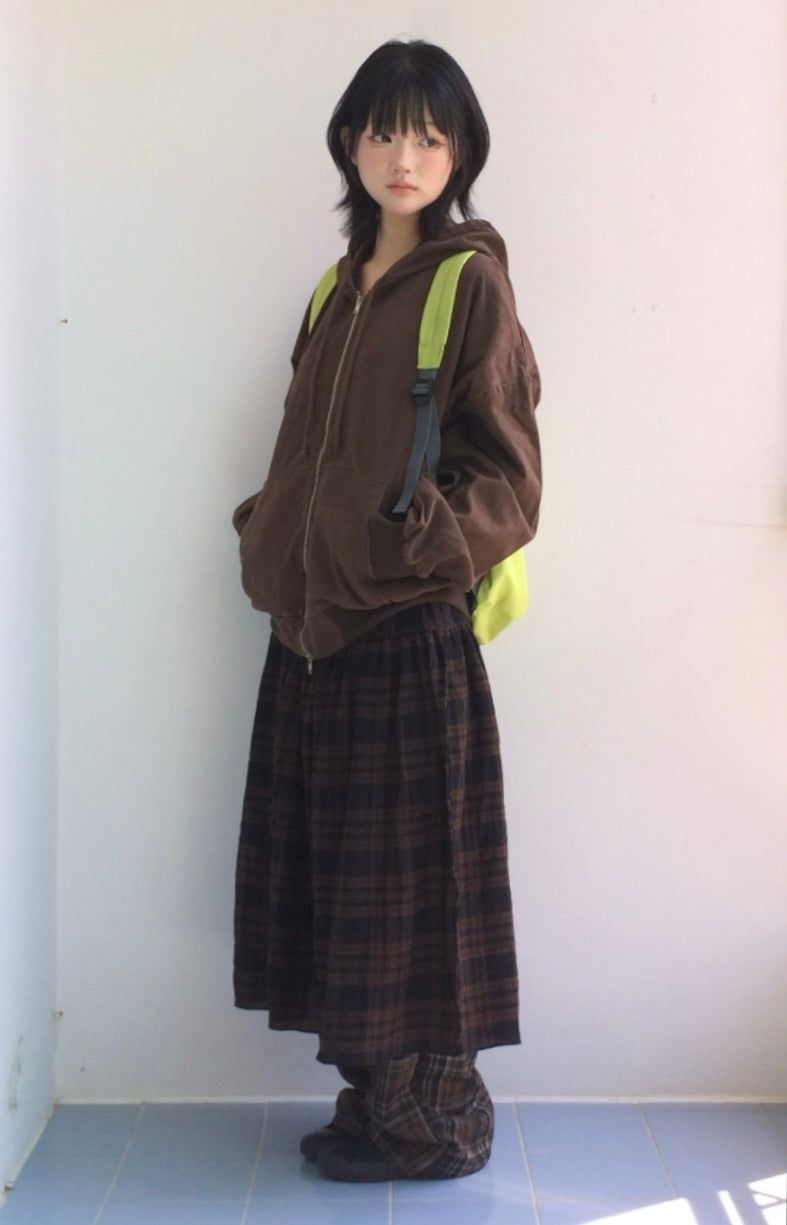 dusty checkered long skirt