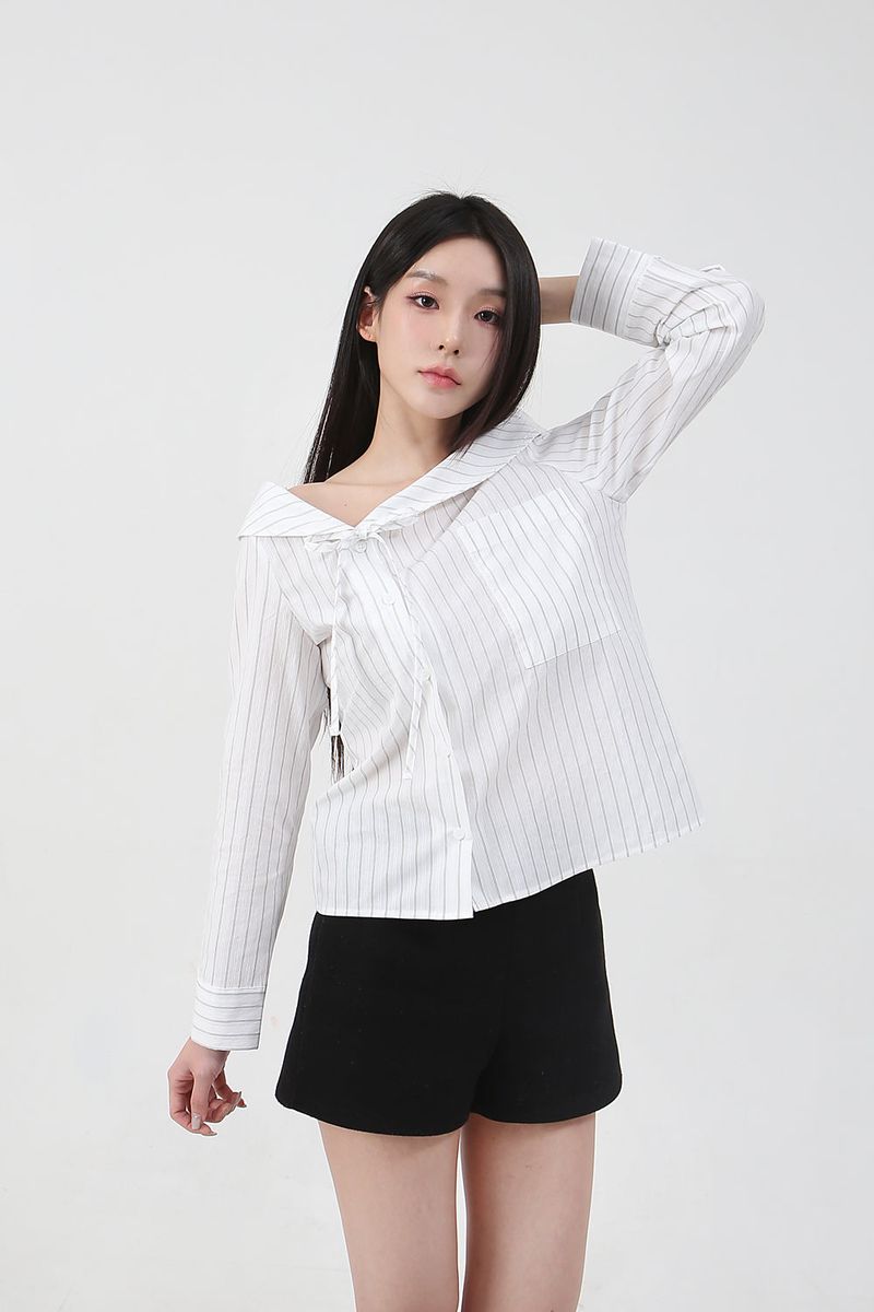 Stripe Offshoulder Blouse_white
