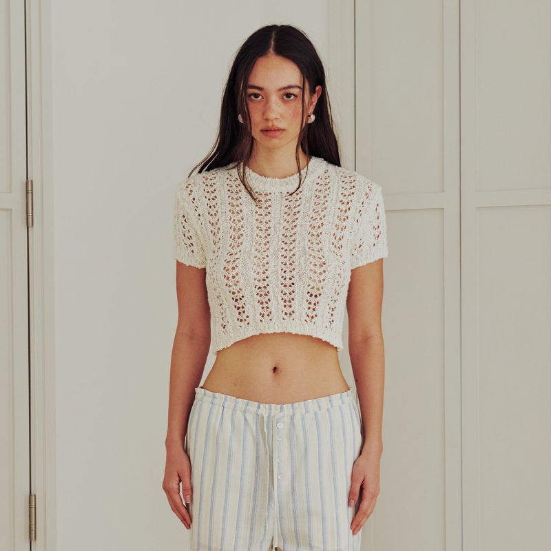 Sheer Crop Knit Top (IVORY)