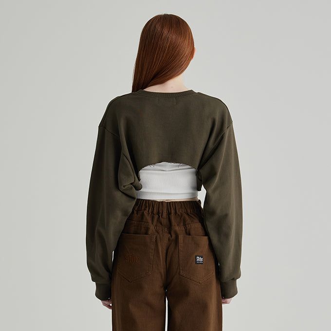 KHAKI ATHR MAXI CROP SWEATSHIRT