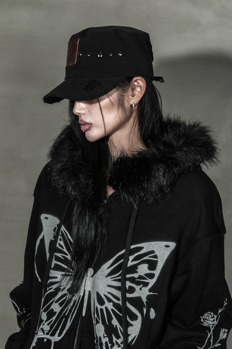 LABEL STUD MILITARY CAP #WINE