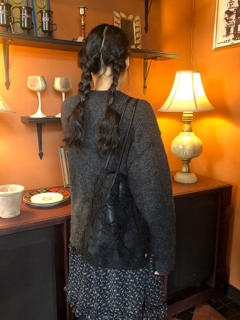Lace cottage bag_snow flower_black