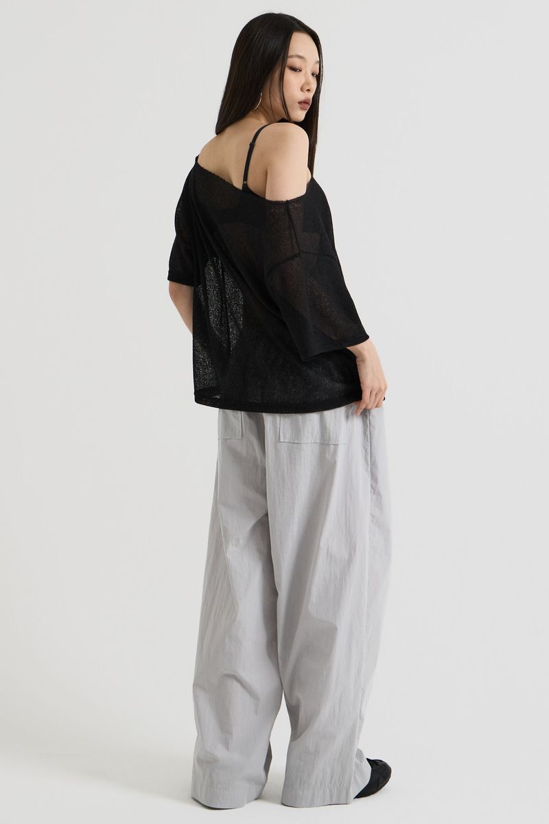 Knit one-shoulder t-shirt, Black