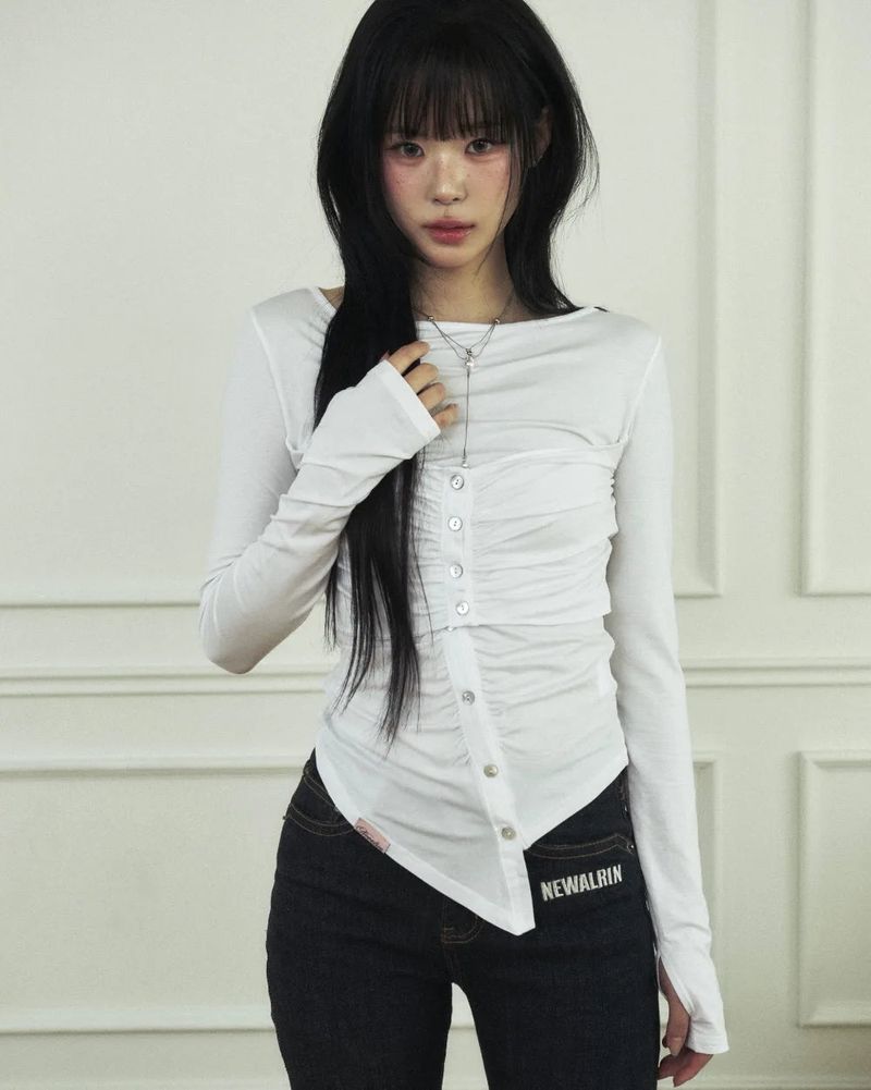 Jelly Button Asymmetric Ruched Top