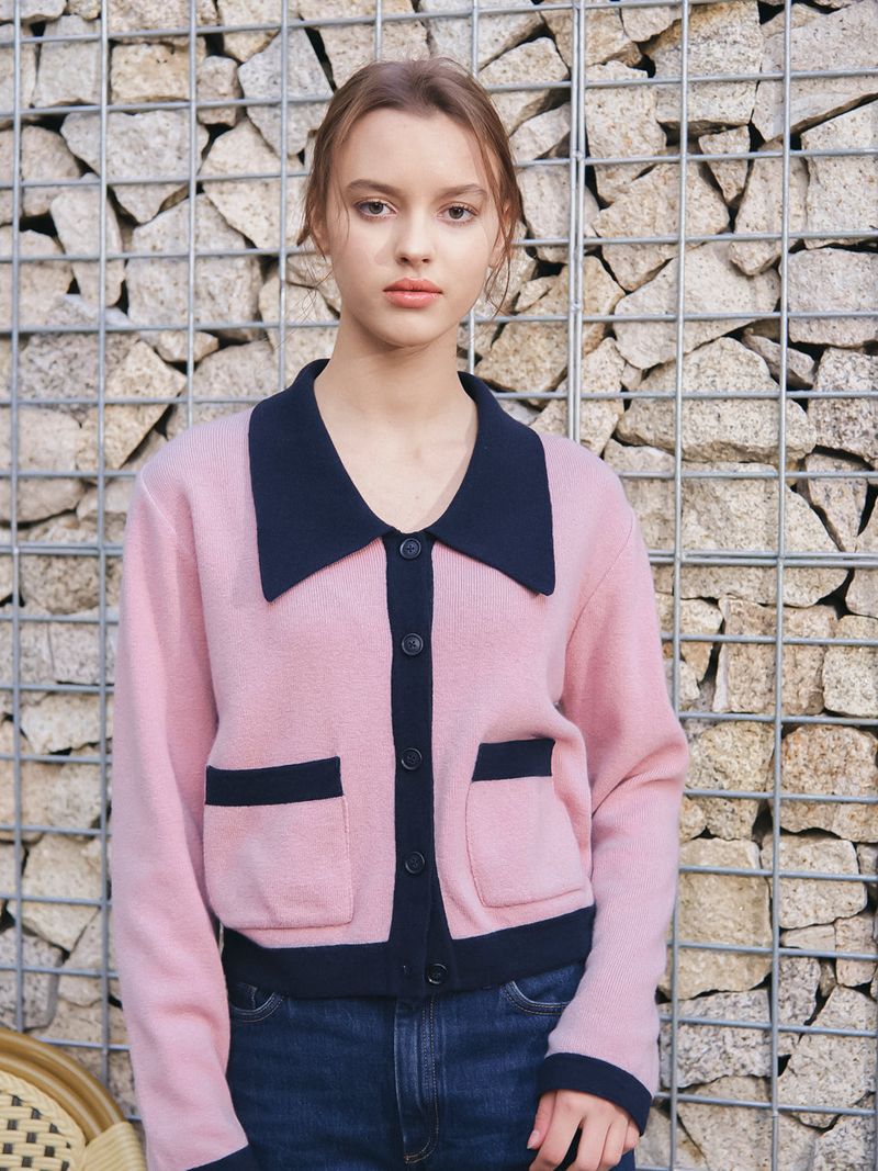 FLAT COLLAR KNIT CARDIGAN_PINK