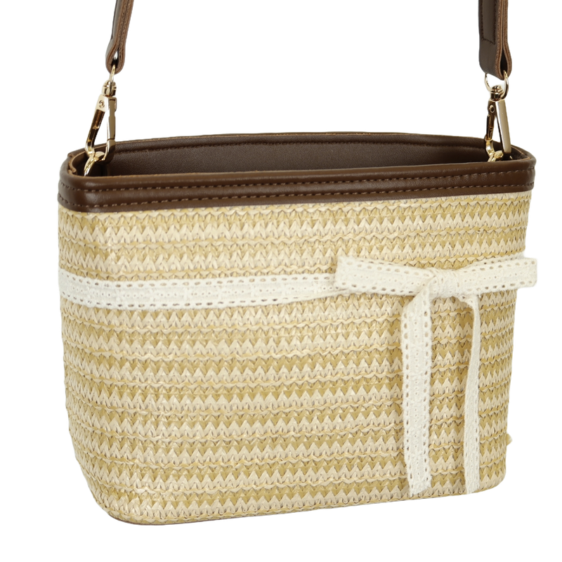 LACE RIBBON RATTAN BAG