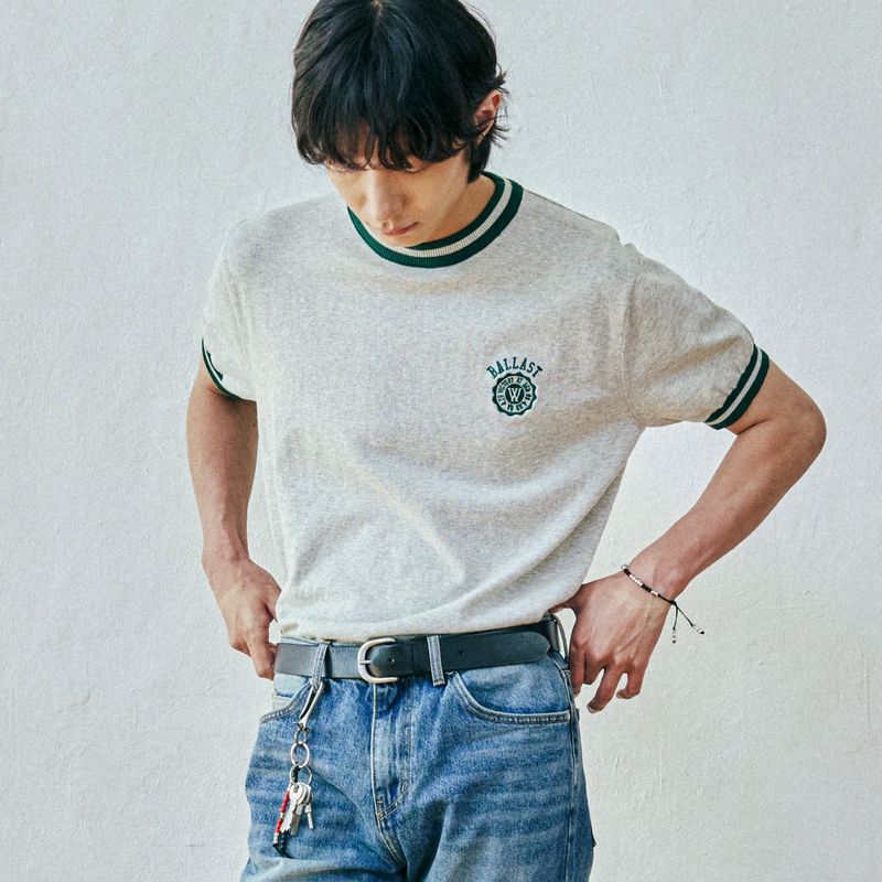 ballast athletic ringer knit sweat melange gray