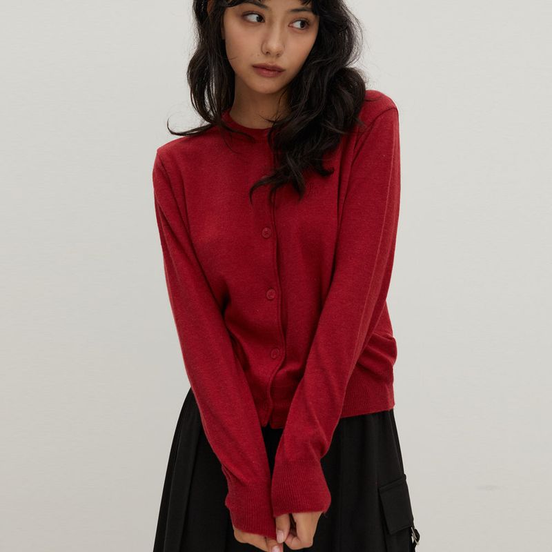 Round Neck Sweater Cardigan Red