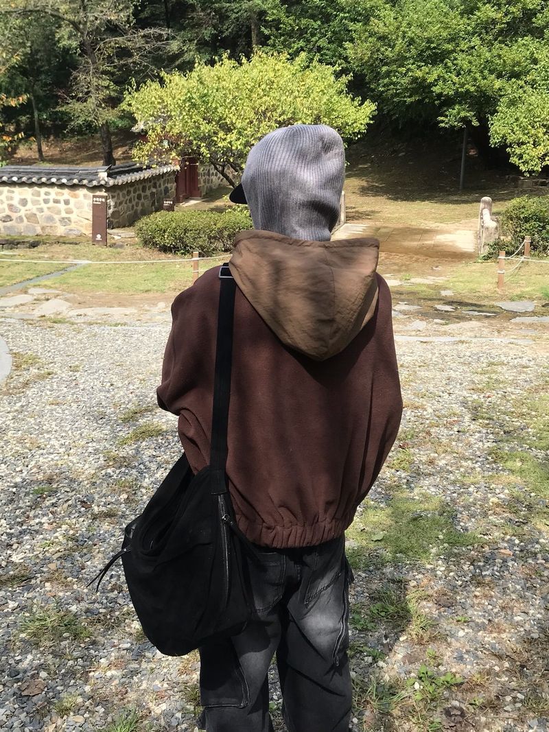 Rib Hood Half Zip-Up Knit