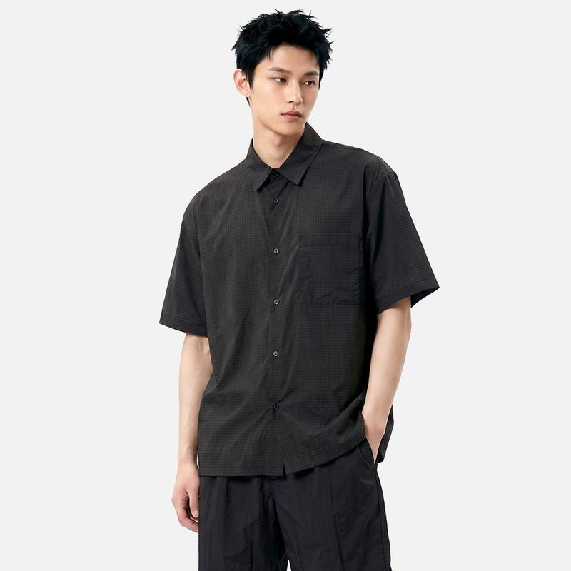 Lightweight Ripstop Nylon Short-Sleeve Shirt Black