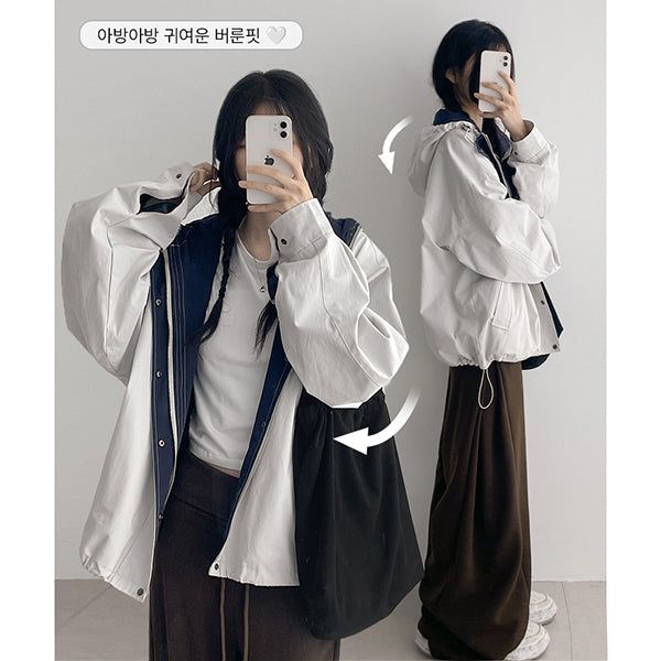 Bitt Two-Way String High-Neck Hooded Field Jacket Jumper (4 colors)