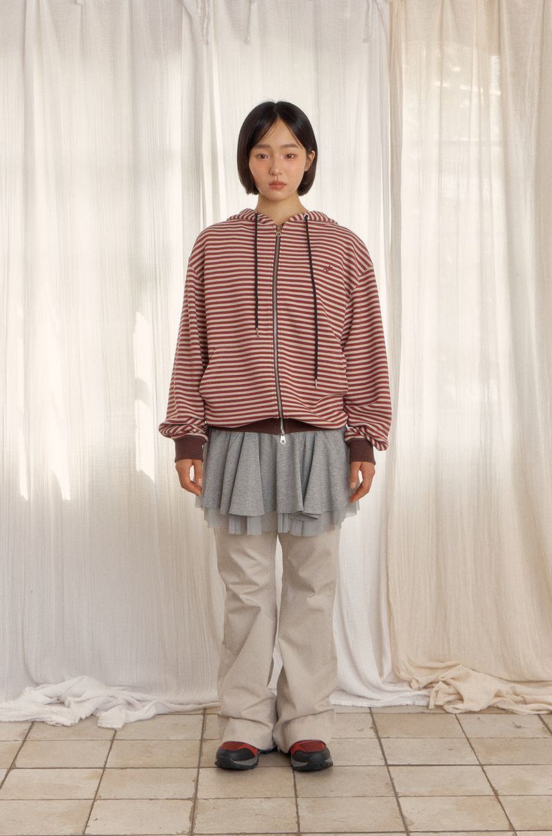 STRIPE HOODED ZIP-UP (RED)