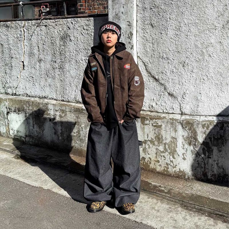 Oversized Vintage Patch Leather Jacket